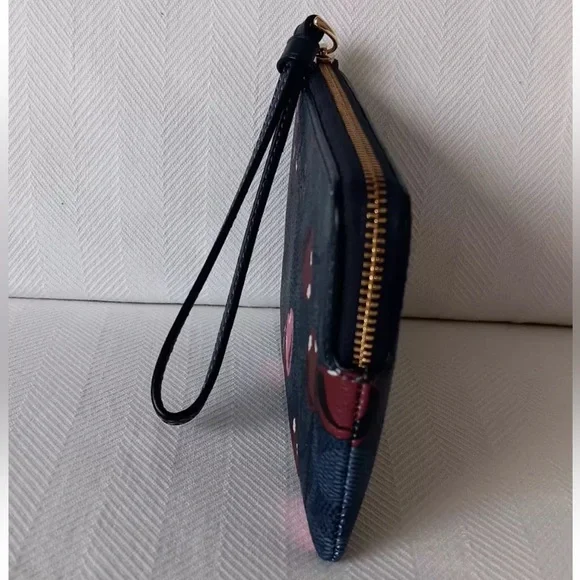 Coach Corner Zip Wristlet In Signature Canvas With Cherry Print NWT - Picture 3 of 8
